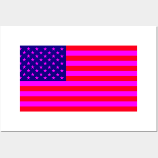 Pink American Flag Metro Funky Psychedelic Color Posters and Art